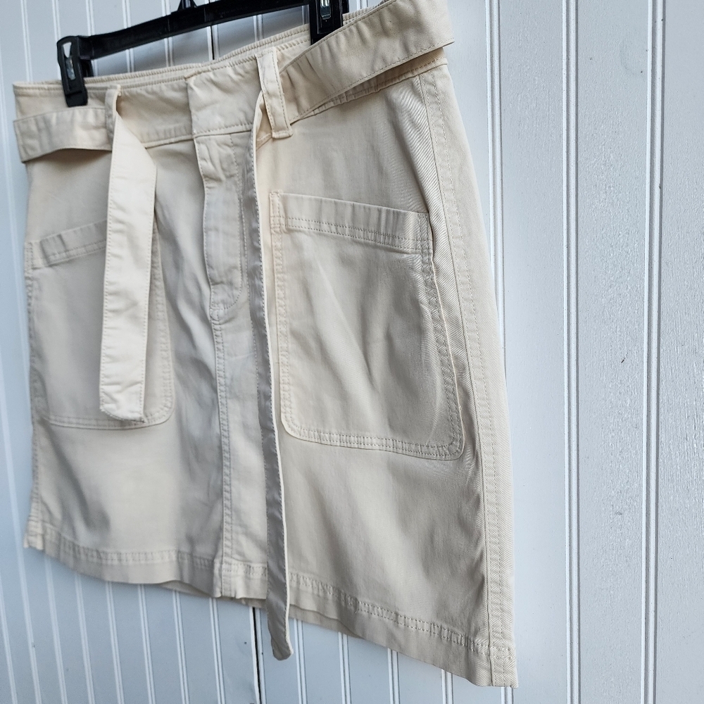 Sonoma Women Skirt High Rise 4-Pocket Clasp Zip Soft Cotton Lyocell Beige Tie 14 - Picture 2 of 9
